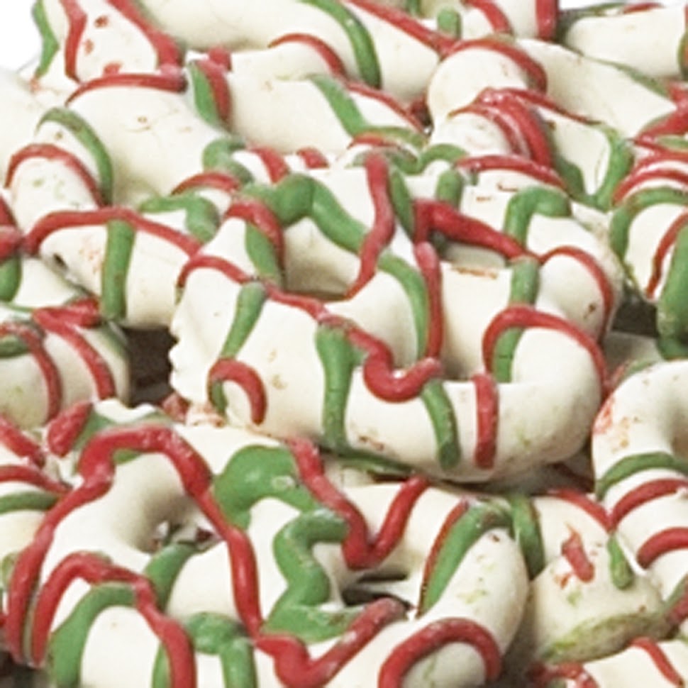 1/2 Gallon Designer Pail with Red & Green Holiday Drizzle Pretzels